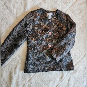 10 Petite Sag Harbor Women's Paisley Brocade Jacket Blazer jacquard weave